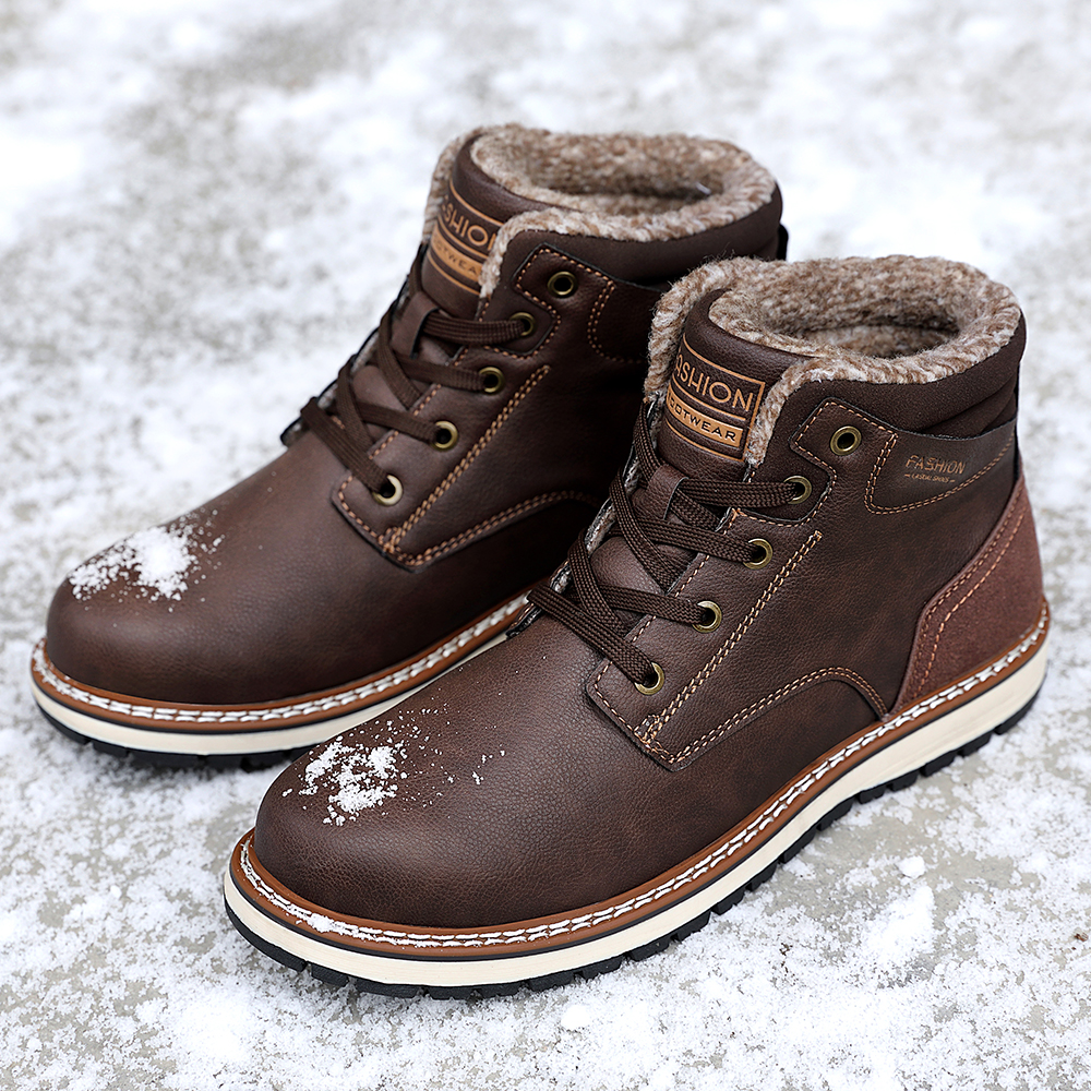 Fashion Men Winter Snow Boots Warm Boots Snow Work Shoes Outdoor Snow Boots - Brown EU 41